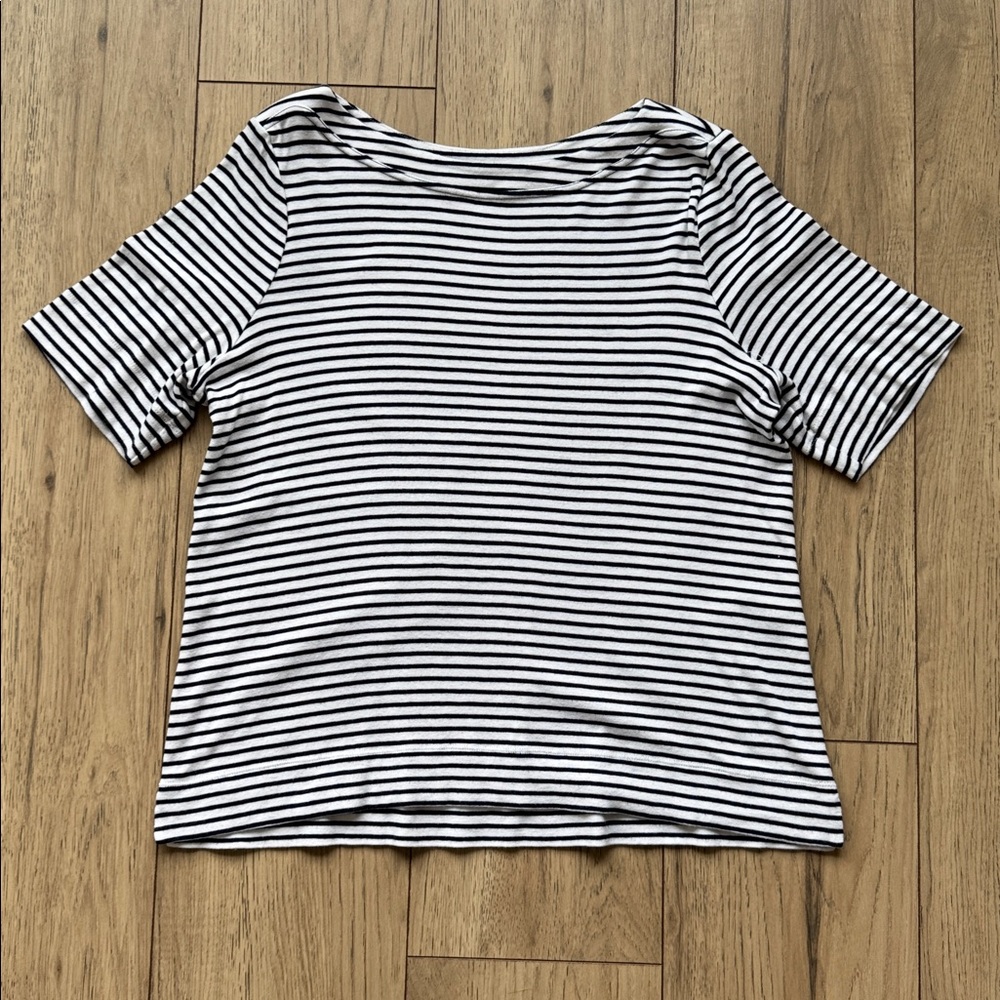 Chicos Ultimate Tee Womens Large Chico’s 2 Large Black White Stripe Pima Cotton